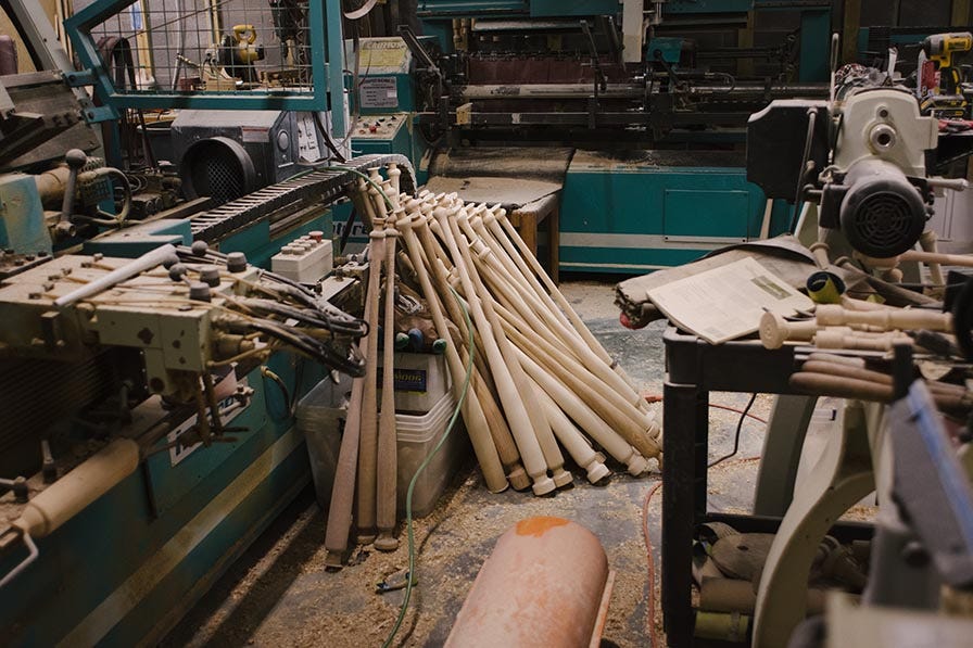 Staging wooden baseball bats