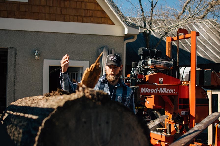 Young Bat sawing with Wood-Mizer LT40 portable sawmill